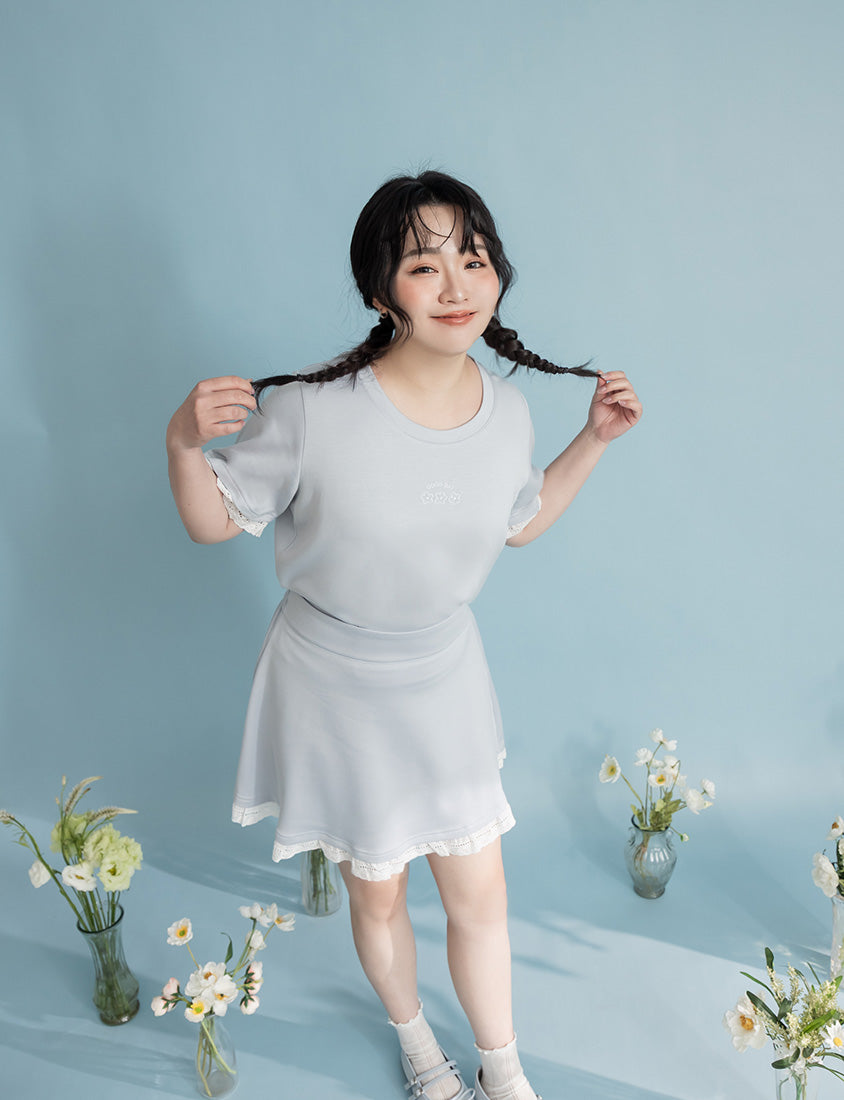 Lace Trim Floral Cloud Cotton Plus Size Tee
